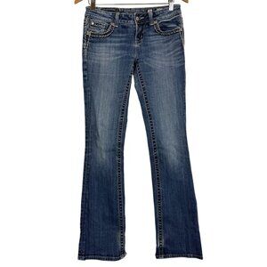 Miss Me Easy Bootcut Jeans 26 Fleur-De-Lis Embellished Ripped Patch Grunge